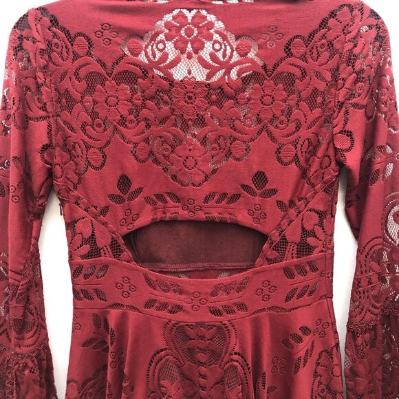 Free People Dress Womens XS Lace Bell Sleeve‎ Boho Cutout Fit Flare Party - Picture 9 of 14